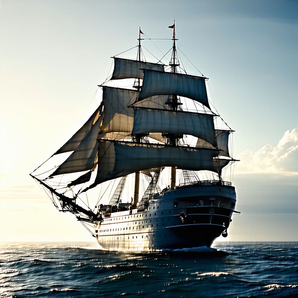 AI generated: Photo of a ultra realistic sailing ship, dramatic light, pale sunrise, cinematic lighting, battered,...