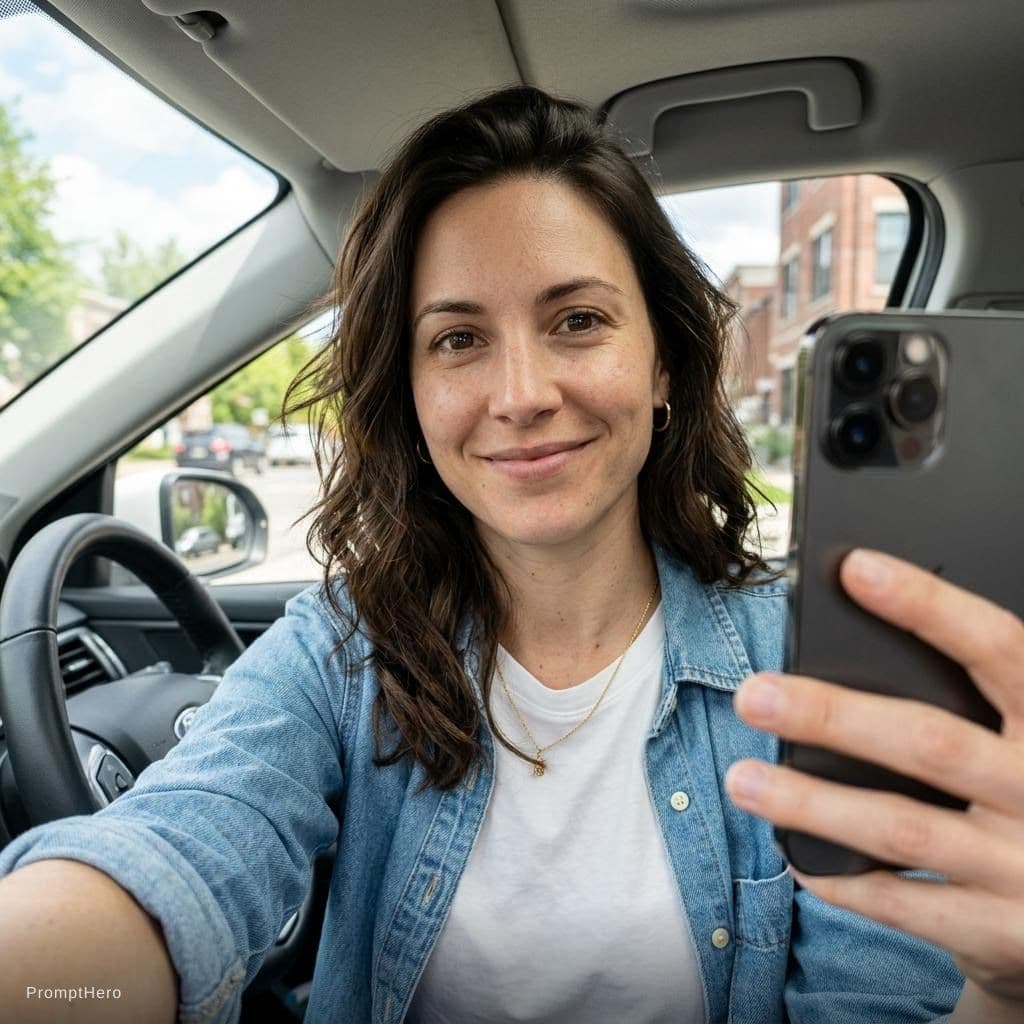 AI generated: {
  "aspect_ratio": "9:16",
  "prompt": "A realistic front-facing smartphone selfie of the same woma...