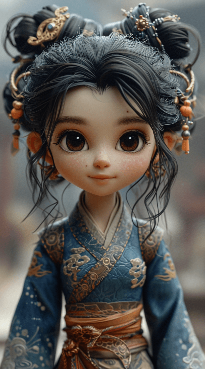 AI generated: picture of a Chinese girl, in the style of unreal engine 5, disney animation, adorable toy sculpture...