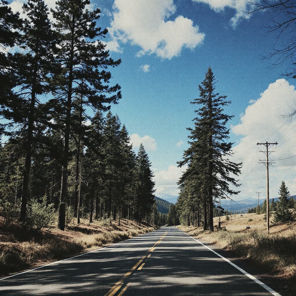 AI generated: /imagine prompt: forest along the road, many treeslarge plan for shooting:: --v 4