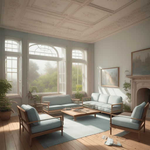 AI generated: High resolution photography interior design, dreamy sunken living room conversation pit, wooden floo...