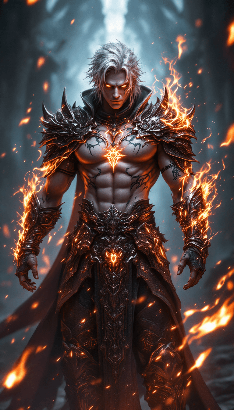 AI generated: final fantasy, male, warrior, fantasy big beautifull full body fantasy rpg armor with extrem many de...