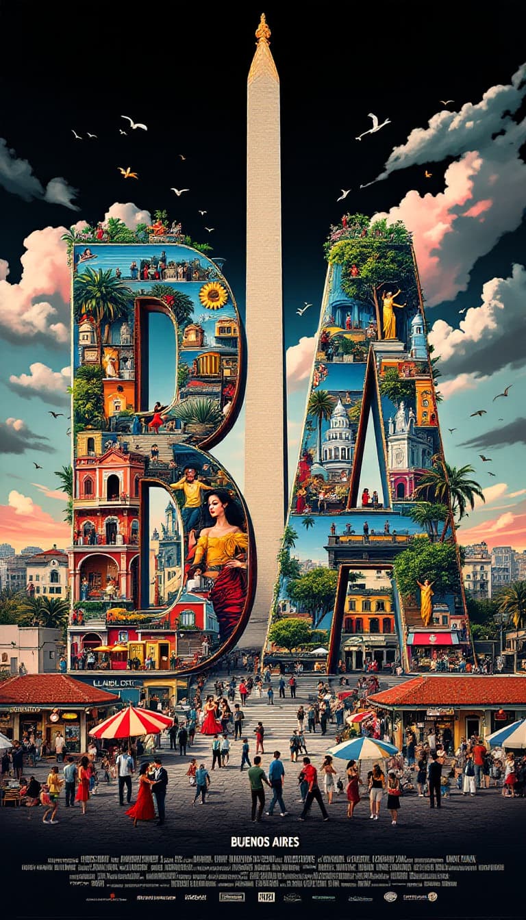AI generated: A striking, high-contrast cinematic photo-style vertical collage that captures the essence of Buenos...