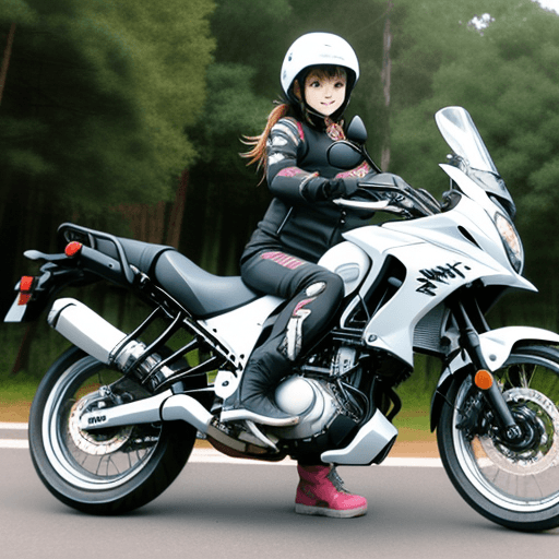 AI generated: Anime girl with suzuki vstrom 250 
