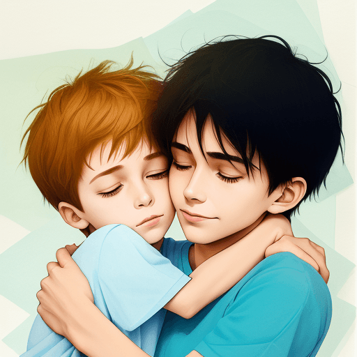 AI generated: boy and mother hugging made of colored paper