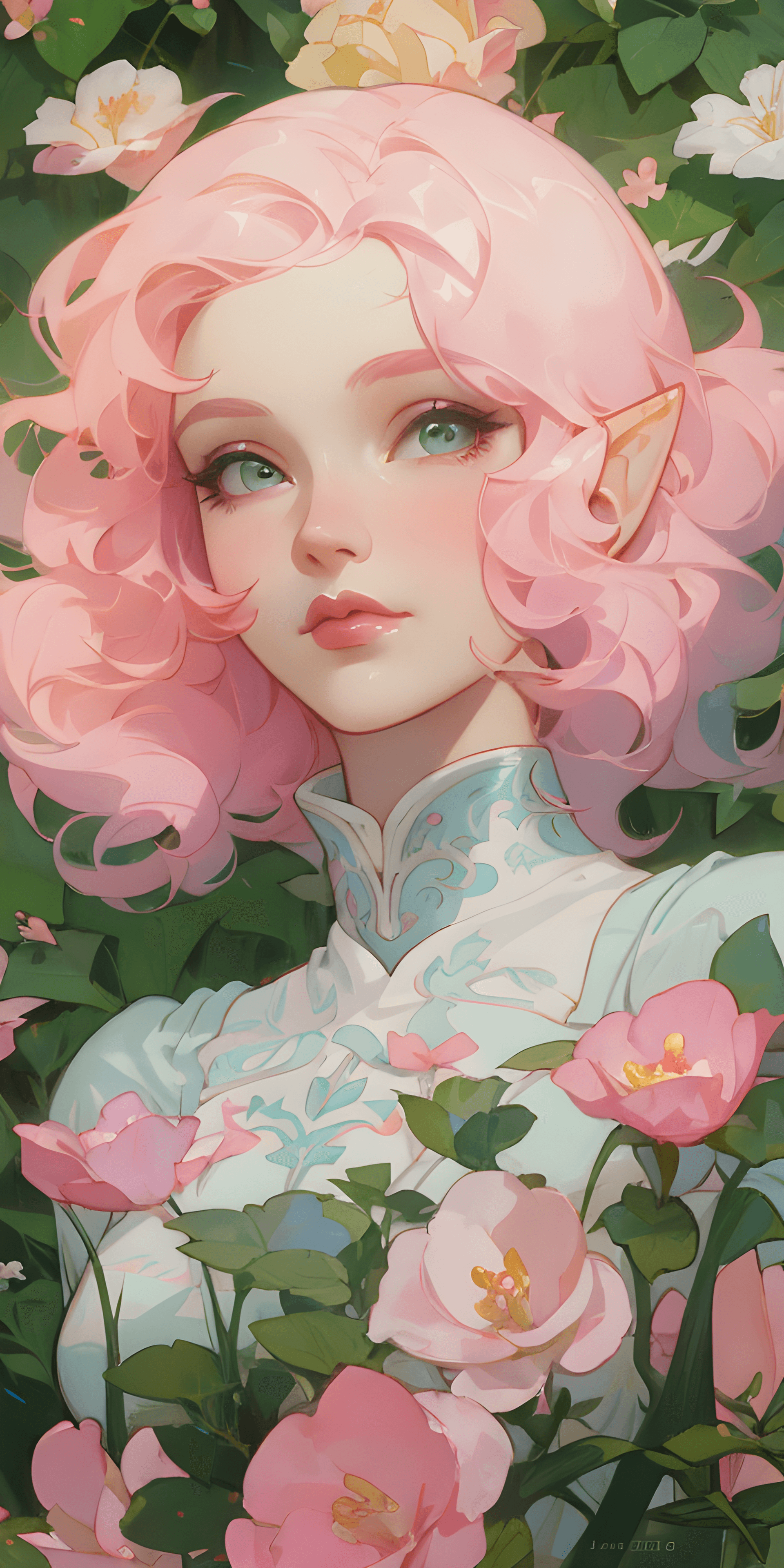 AI generated: a painting of a woman with pink hair, a digital painting, inspired by loish, artgerm and ben lo and ...