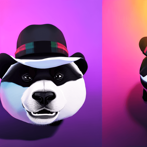 AI generated: in the style of gta v, a black and white panda wearing: a black bowler hat, a tartan bow tie, pink r...