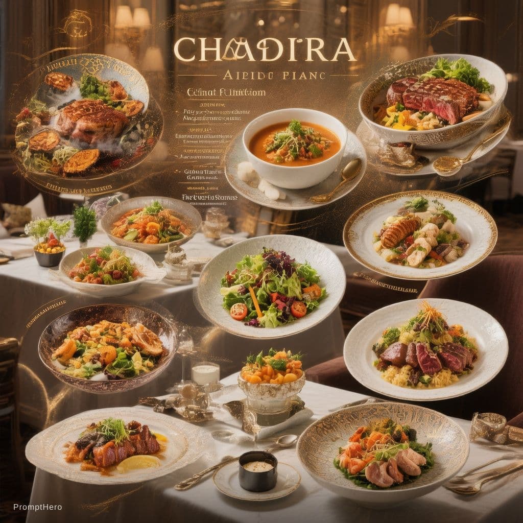 AI generated: Create a detailed menu for a luxurious 5-star hotel restaurant featuring a diverse selection of up t...