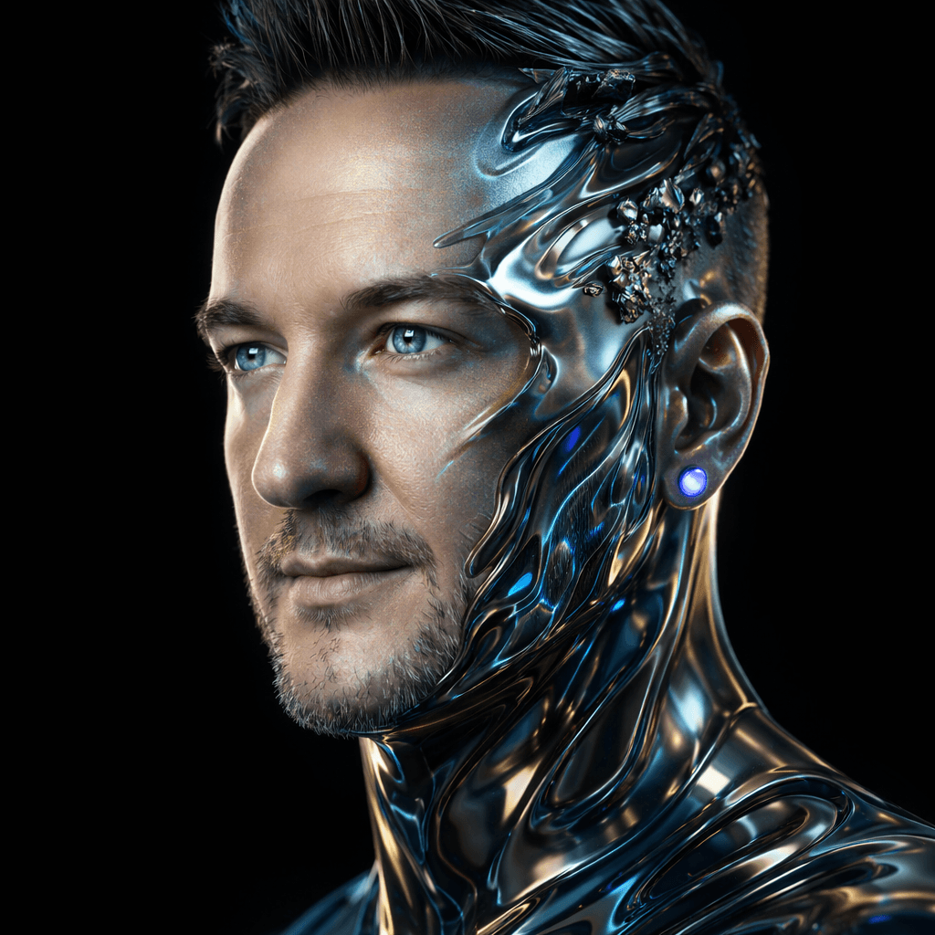 AI generated: Create a hyper-realistic surreal portrait of an adult man with a composed, intelligent presence. His...