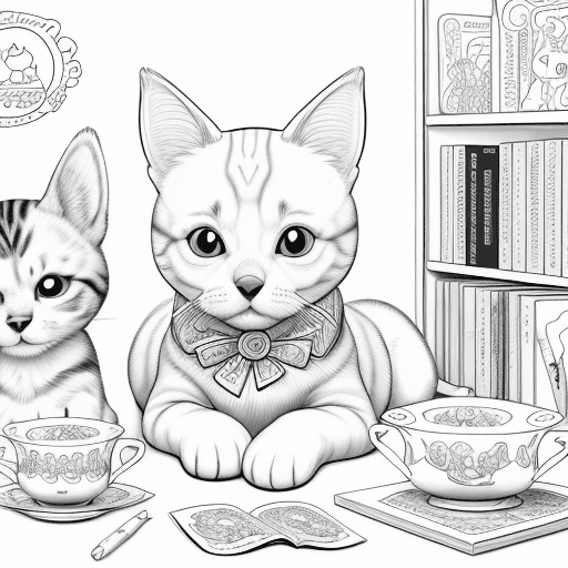 AI generated: Coloring page of a puppy with fine lines and a background of children's toys and books, illustrated ...