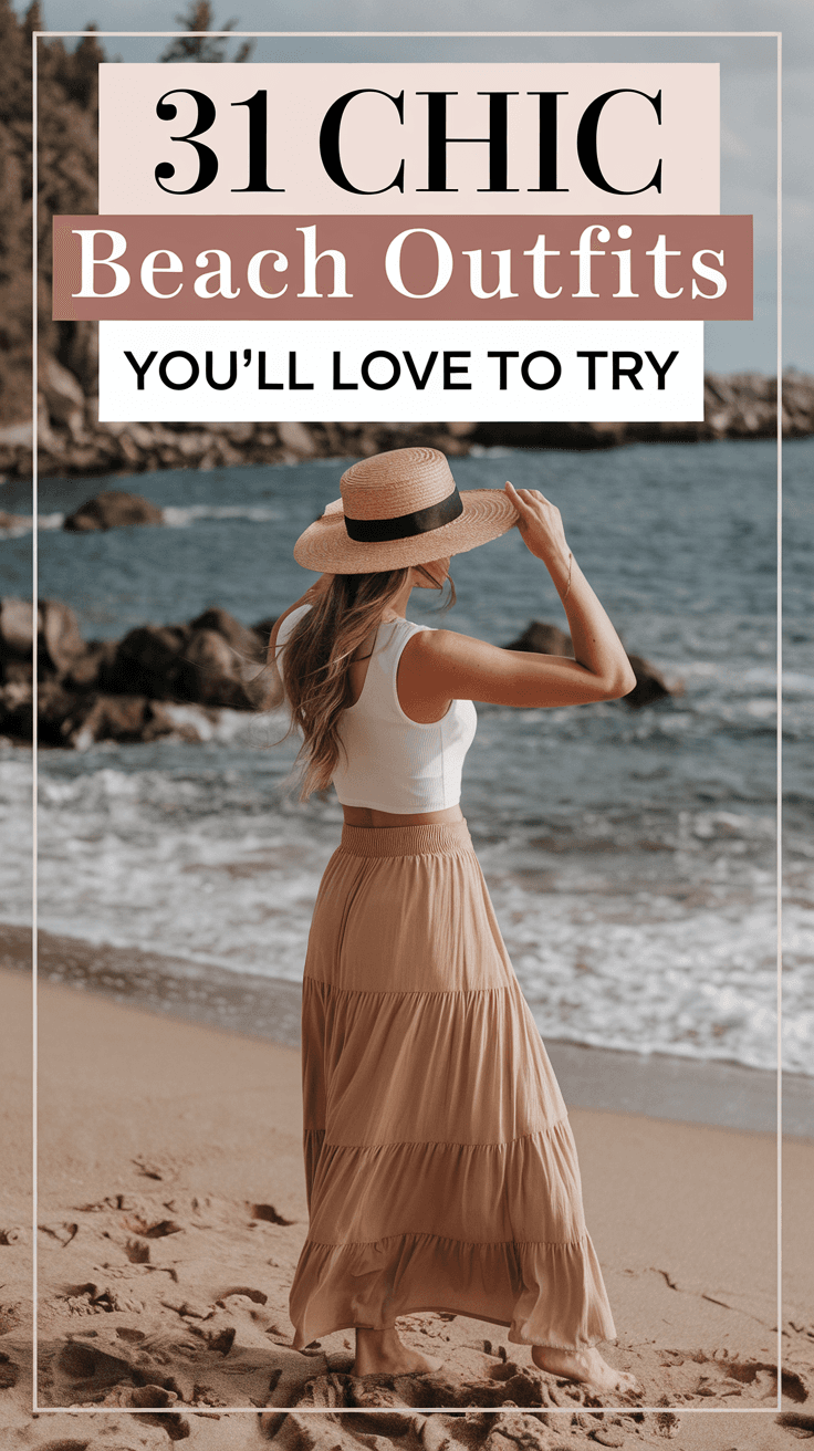 AI generated: Create Instagram story with catchy text overlay on it, "31 Chic Beach Outfits You'll Love to Try" on...