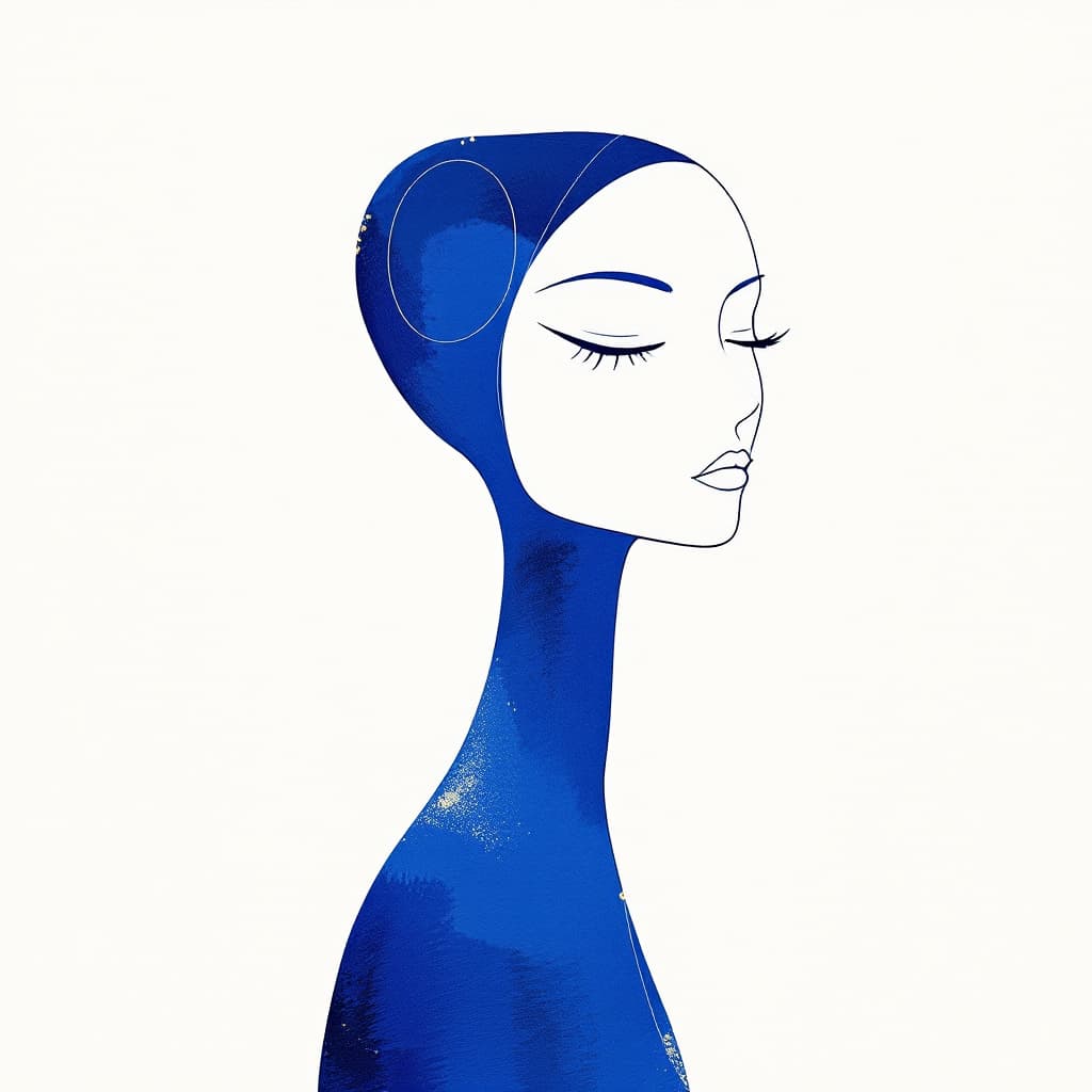 AI generated: Uma arte digital minimalista e arrojada que apresenta uma silhueta feminina estilizada, criada com c...
