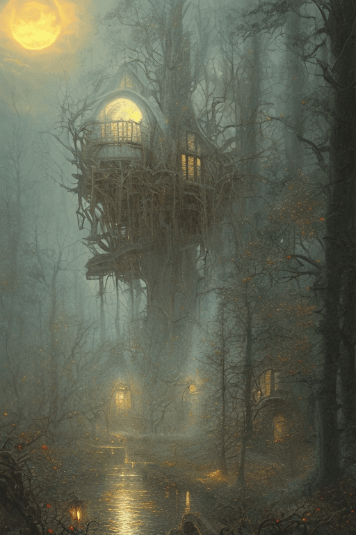 AI generated: unsettling frightening horror, digital art by greg rutkowski and thomas kinkade in a surreal portrai...