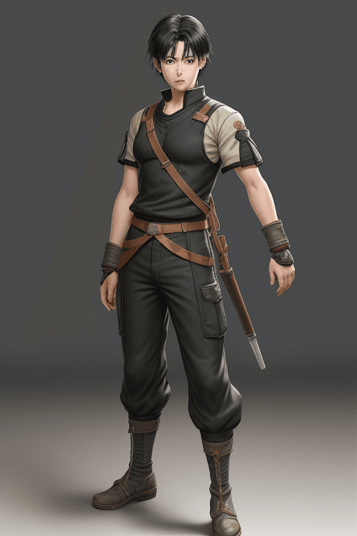 AI generated: (full body), Riou suikoden 2 character, young japan boy, medium length black hair, (photorealistic, ...