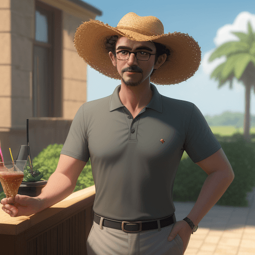 AI generated: a men, full body, with curly hair and wearing a green polo collar shirt, without beard, short gray h...