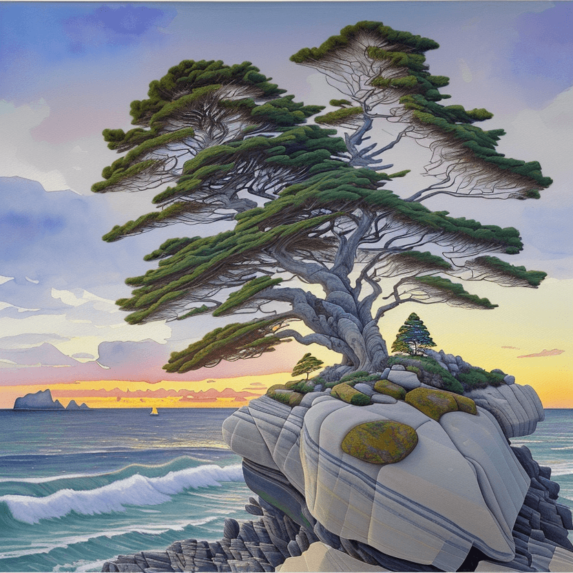 AI generated: a painting of a tree sitting on top of a rock, a watercolor painting, inspired by Arthur Lismer, cg ...
