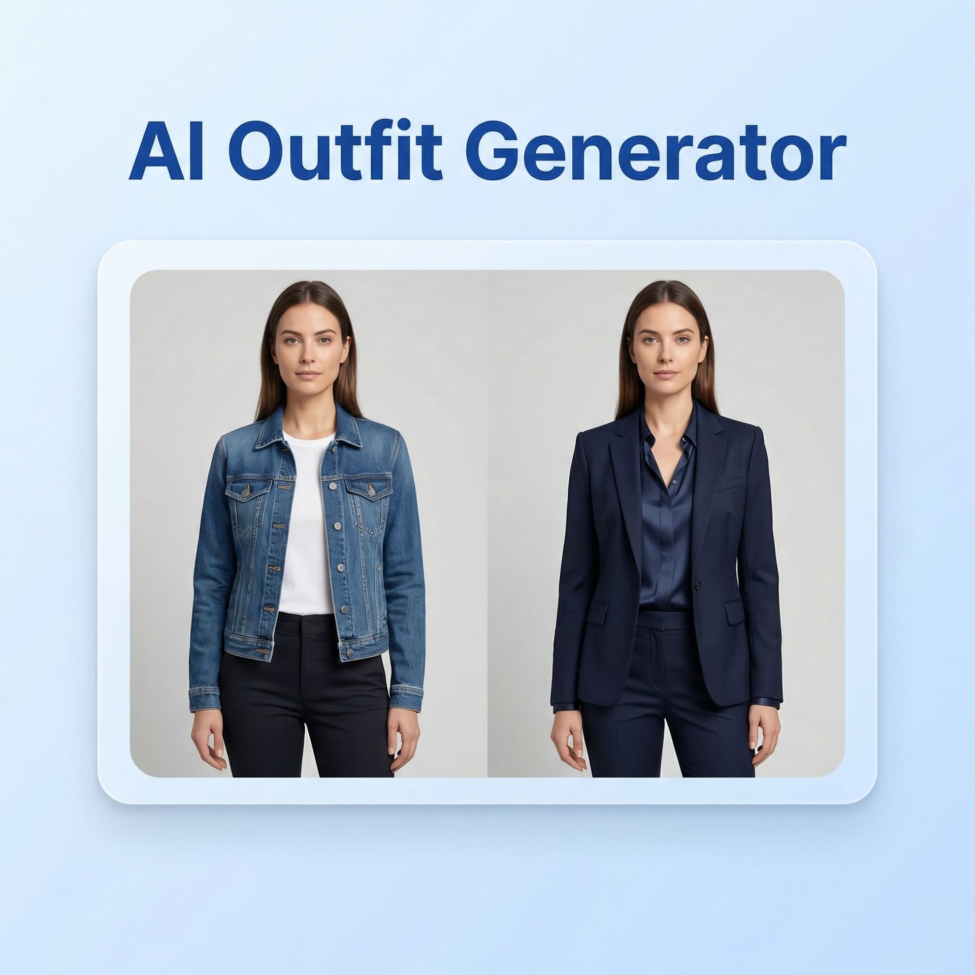 AI generated: Clean, modern SaaS-style AI tool thumbnail. Soft light blue gradient background. At the top, large b...