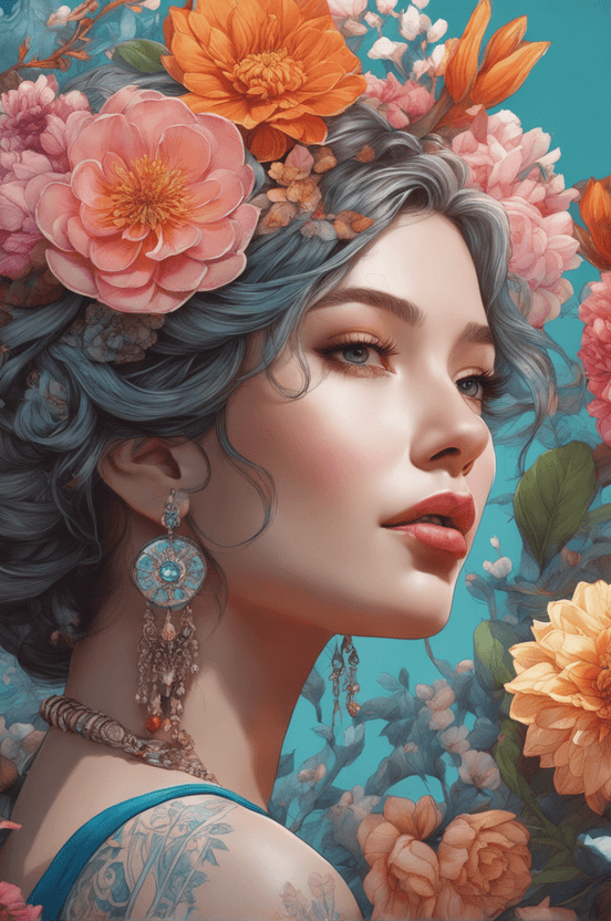 AI generated: <lora:JamesJean:1>a digital painting of a woman with a flower in her hair and flowers in her hair by...