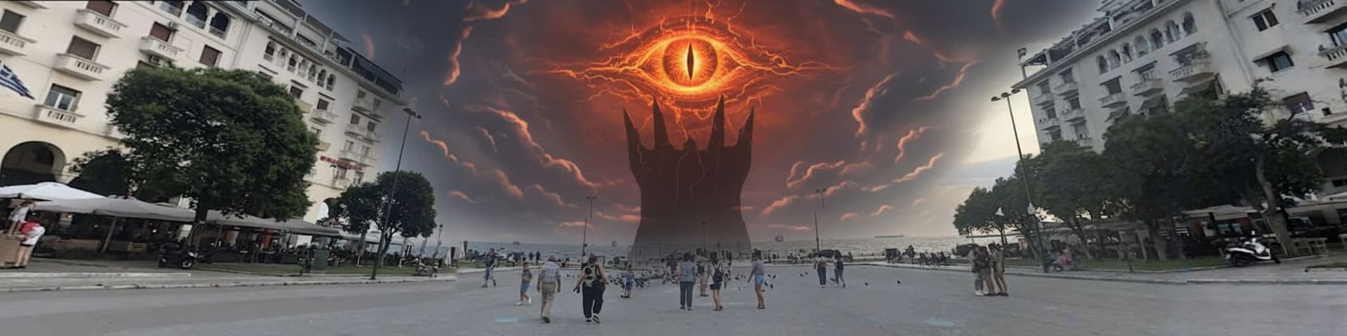 AI generated: Put the Sauron's eye in the sky in the centre of the image