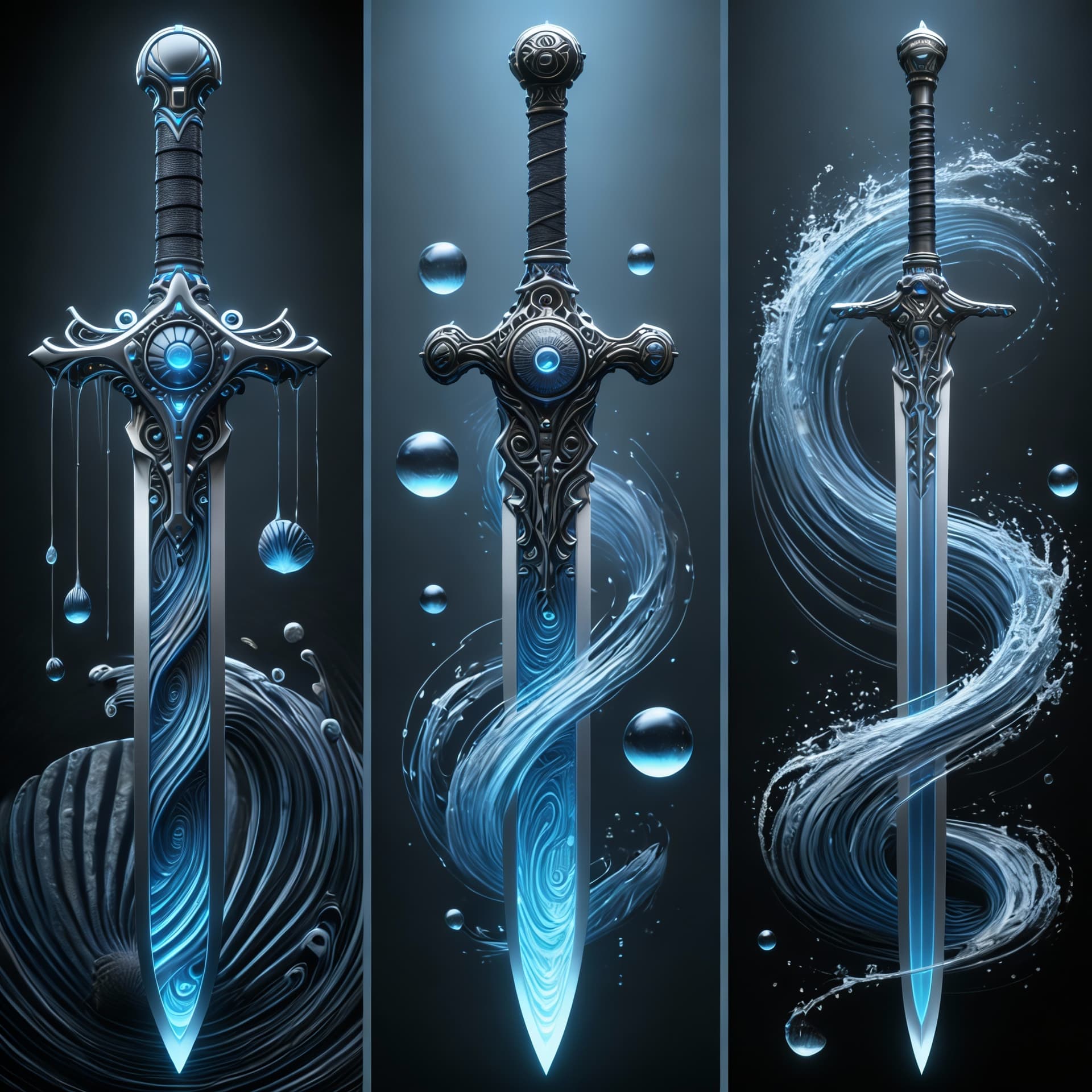 AI generated: Create long swords and give a display to showcase the sword's beauty and design. Show it from tip to...
