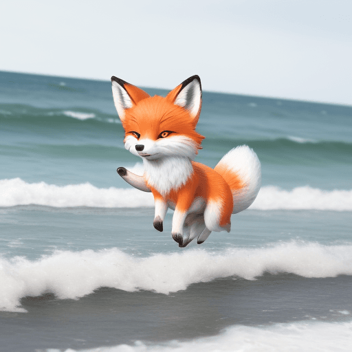 AI generated: little fox. fun, run for the sea
