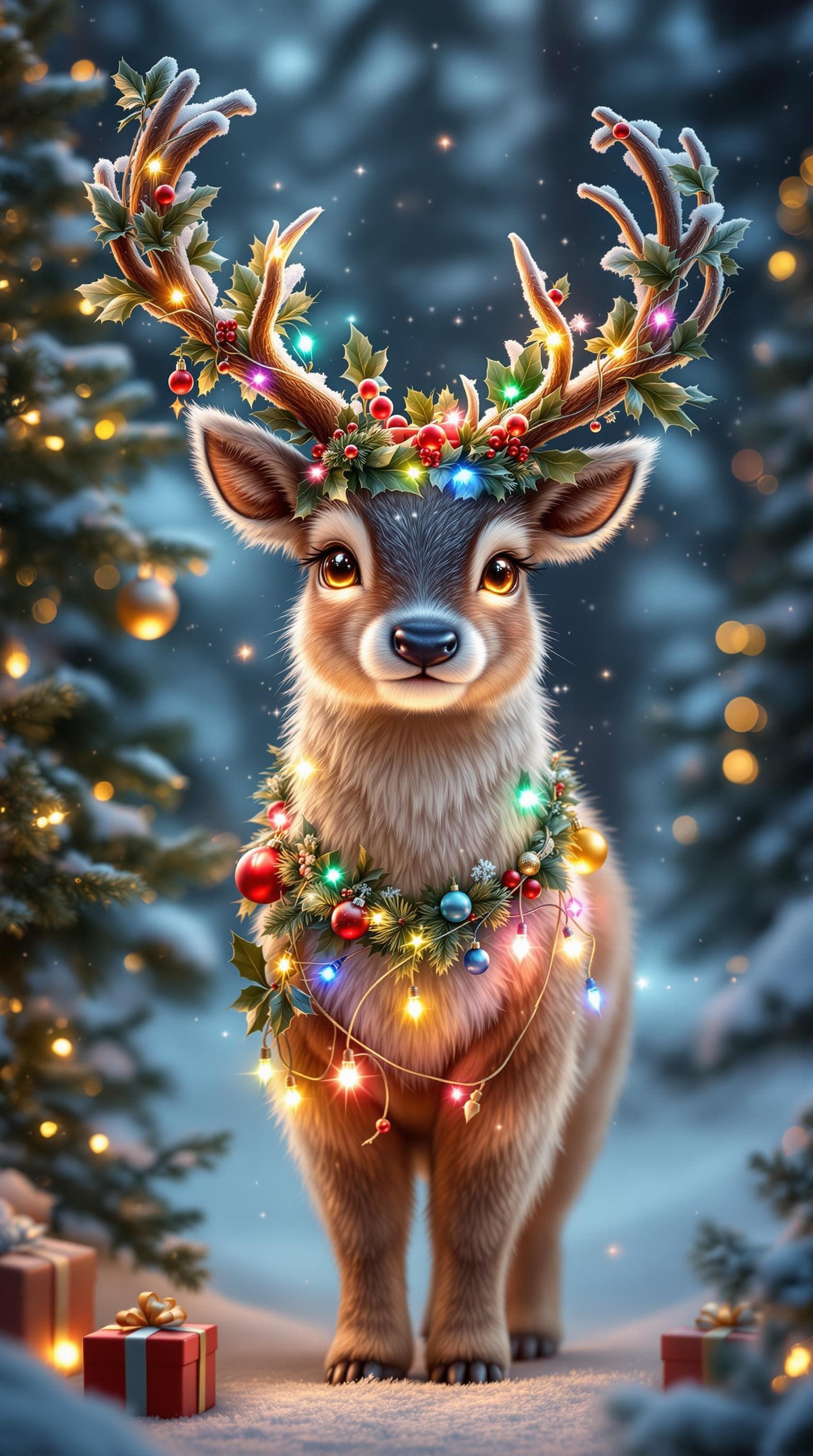 AI generated: "Create a stunning, hyper-realistic image of a cute Christmas reindeer infused with the spirit of Ch...