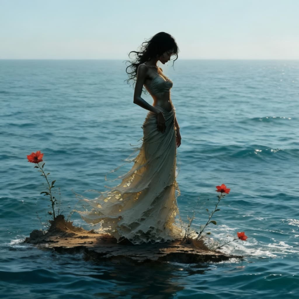 AI generated: sur un rocher en pleine mer