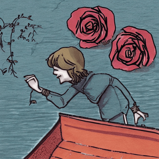 AI generated: A rose im boat falling in hell