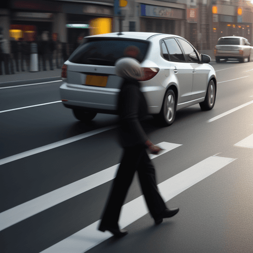 AI generated:  pedestrian, car driving safely
