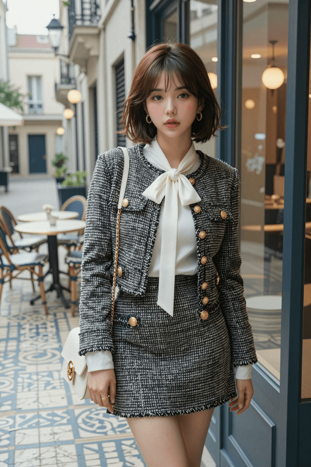 AI generated: Subject & Body Shape: A high-resolution full-body portrait of a stylish young East Asian woman with ...