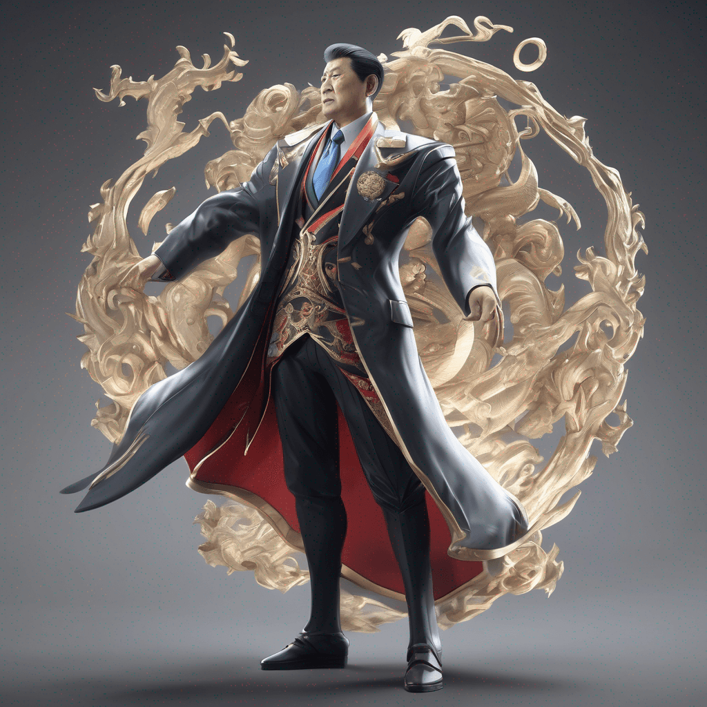 AI generated: President Xi Jing Ping, China mythology, one piece character, Suit, simetric body, full body, extrem...