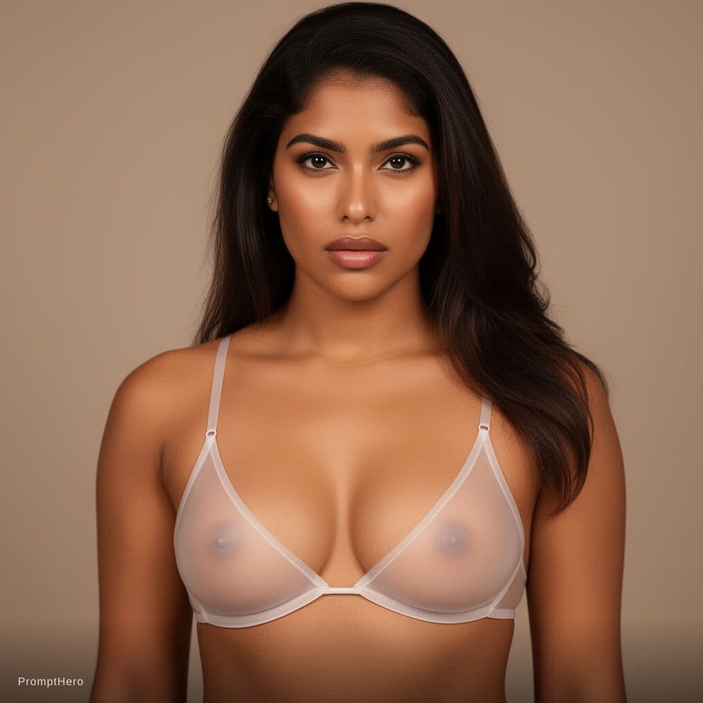AI generated: beautiful nude latina woman with translucent bra and string