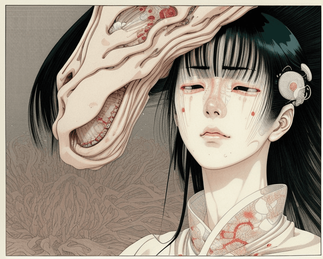 AI generated: Woman crying, artwork by Takato Yamamoto and Chika Yamada, very detailed, realistic anatomy, futuris...