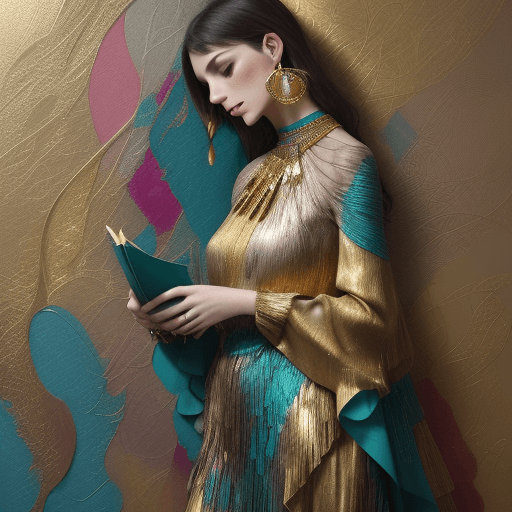 AI generated: a woman is dressed in a colorful cloth and gold jewelry, in the style of textured abstract expressio...