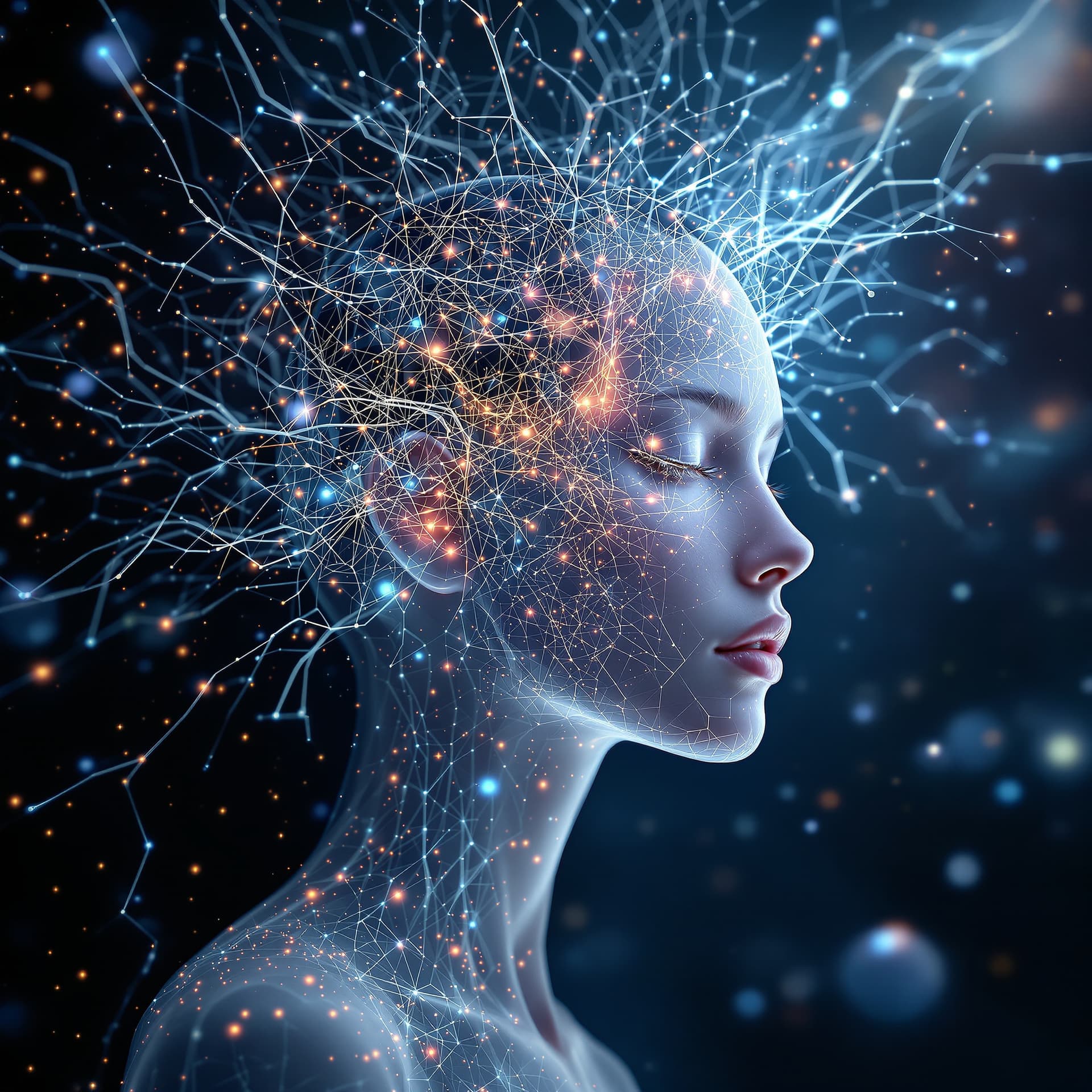 AI generated: Psychedelic, surreal, highly creative. A stunning illustration of an ethereal neural network organis...