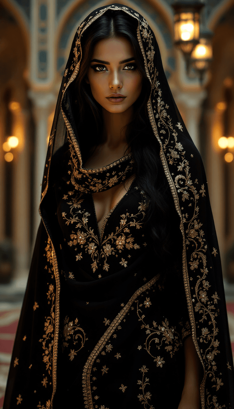 AI generated: /imagine prompt: An incredibly beautiful Arabian woman with striking black eyes and long dark hair, ...