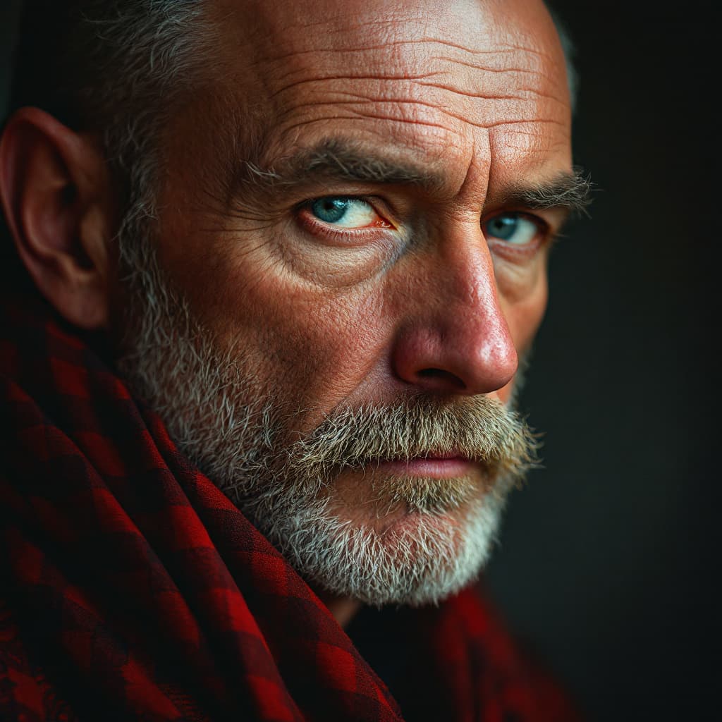 AI generated: A close-up portrait of a man, reminiscent of the work of Georgia OKeeffe. The lighting is soft and d...