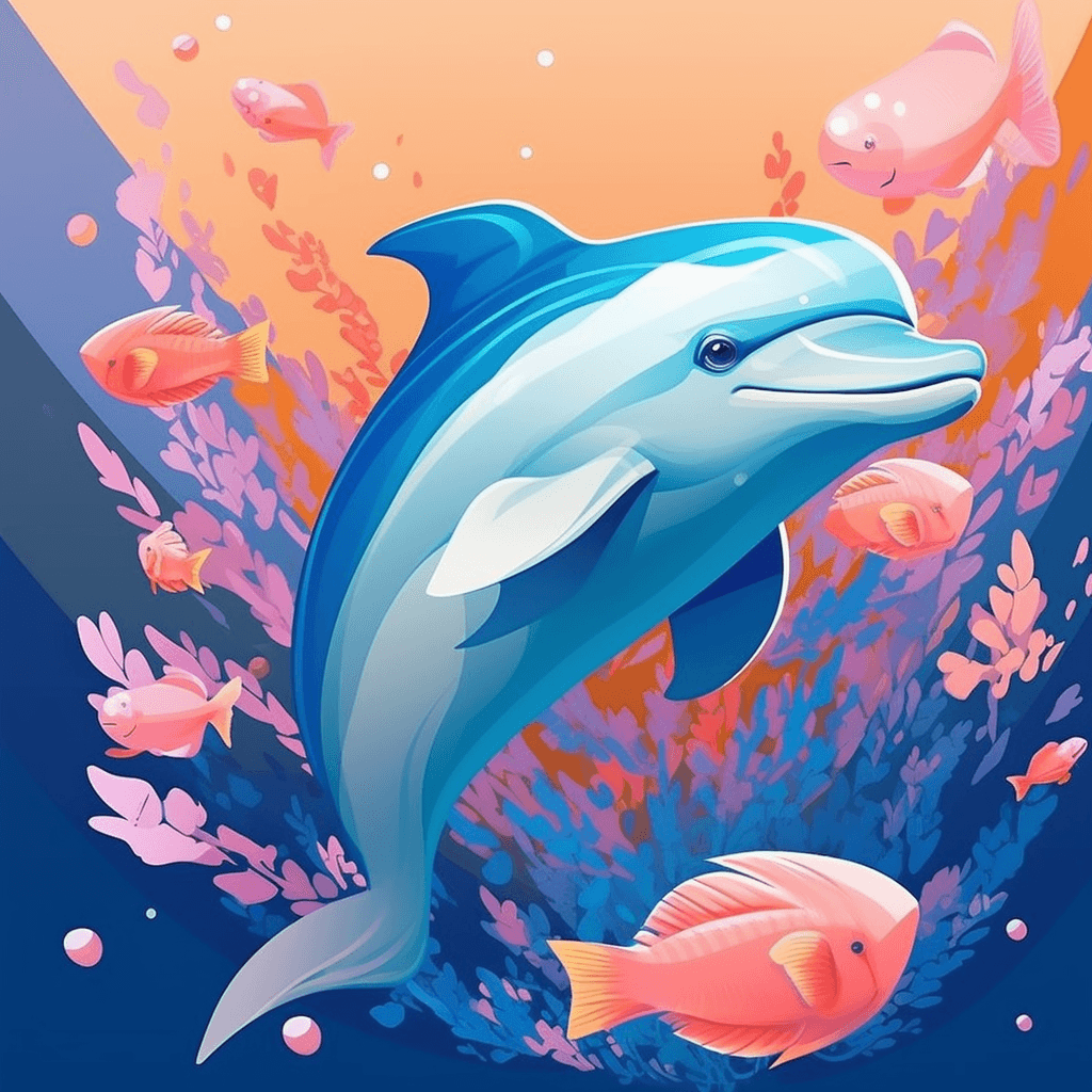 AI generated: 
Vector, Playful Cartoon Dolphin In An Underwater World, Lively, Colorful, Cell-shaded animation st...