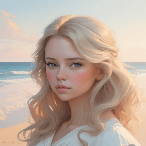 AI generated: female portrait painting, in the style of soft, romantic landscapes, wavy, dmitri danish, richard ph...