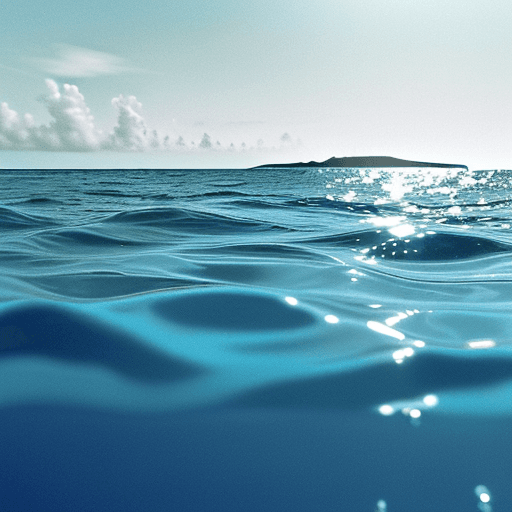 AI generated: view from the water surface of an ocean with no waves, a distant horizon, and hazy sky the same colo...