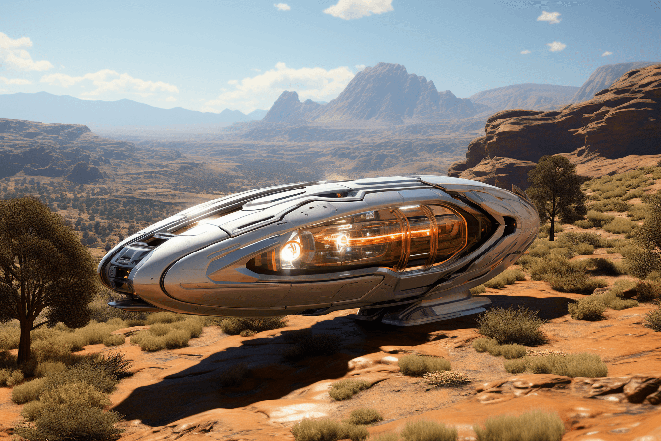 AI generated: a hyper realistic image of an alien spaceship, desert, sunny day, minimalist, sci-fi, imaginative, s...