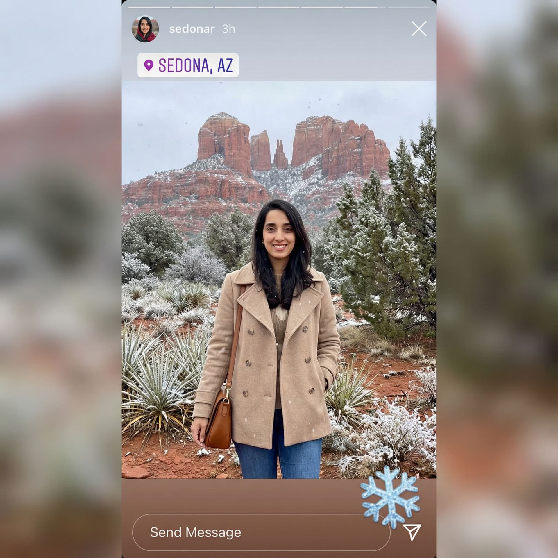 AI generated: iphone photo of an Asian woman wearing jeans and beige peacoat with shoulder bag standing outside at...