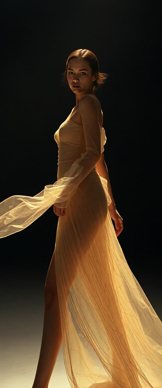 AI generated: "Original fine art photography full body image warm and soft with slight darkness. Epic, futuristic ...