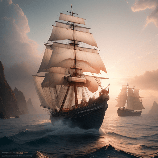 AI generated: Photo of a ultra realistic sailing ship, dramatic light, pale sunrise, cinematic lighting, battered,...