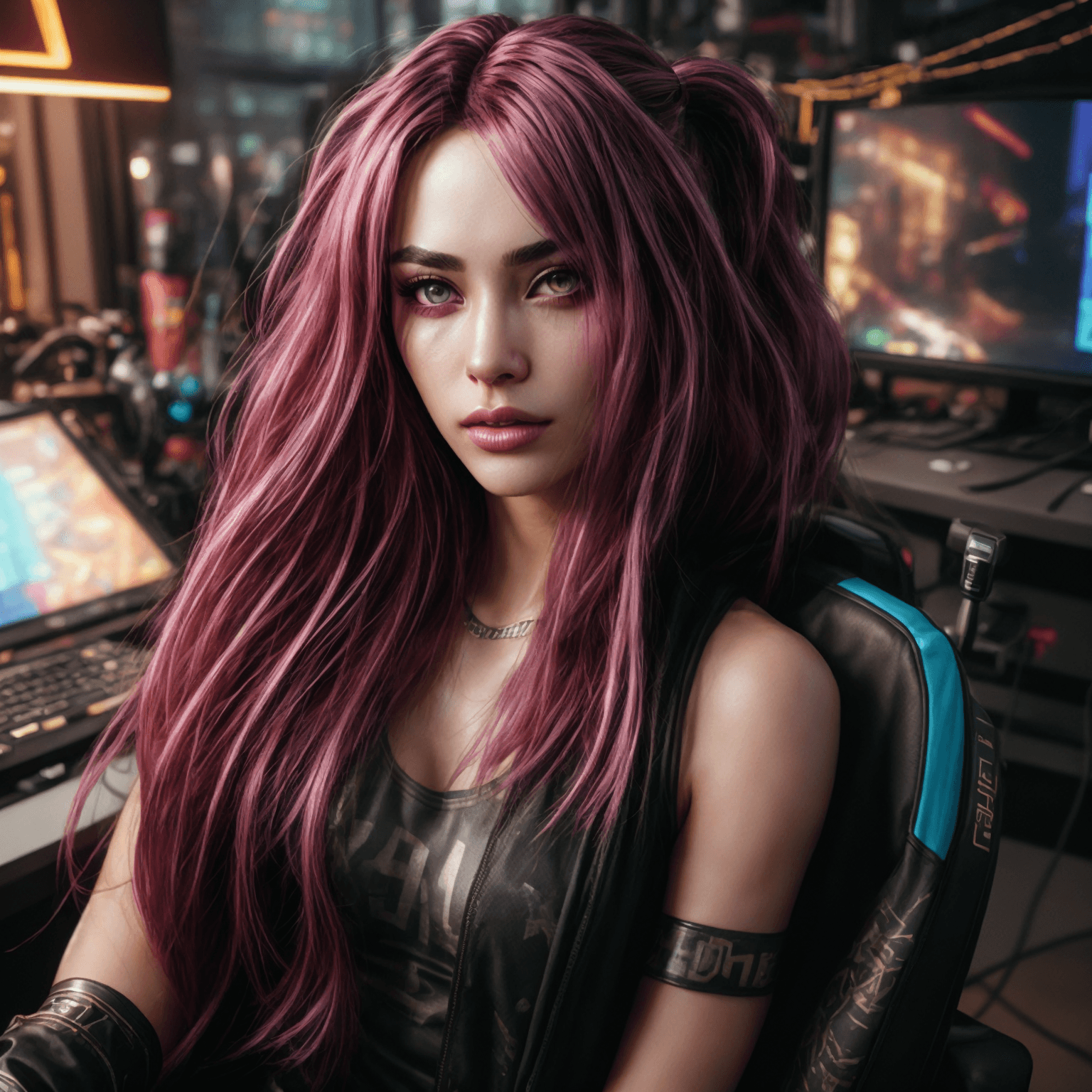 AI generated: amazingly detailed, masterpiece, ultra hd, full shot, dynamic angle, beautiful girl, computer gamer,...