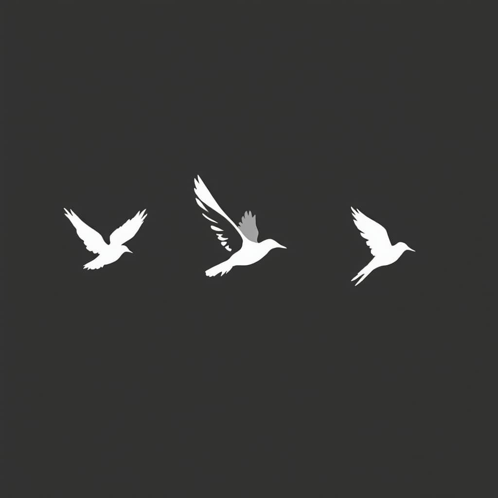 AI generated: dans un style minimaliste propose moi la représentation de 3 hirondelles en noir et blanc.
l'accent ...
