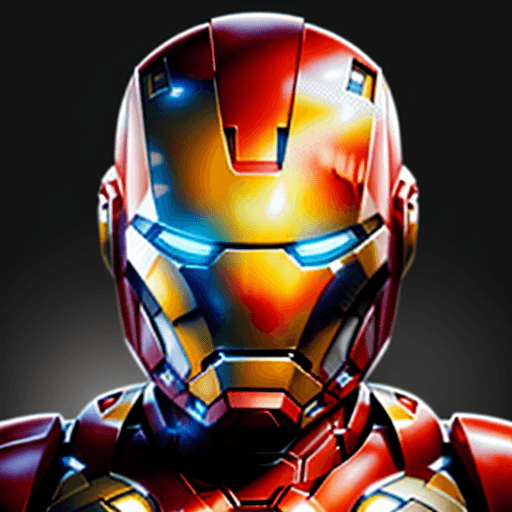 AI generated: Mandalorian style ironman, bust, perspective view, iron-man, silver color, sleek, solid orange backd...