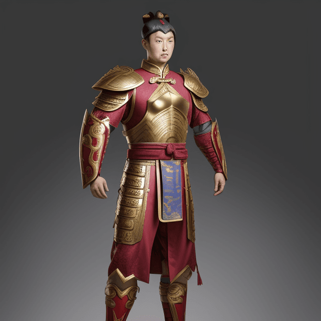 AI generated: wide shot high definition photography of Ancient Chinese Superhero Emperor Fighter Body Armor Costum...