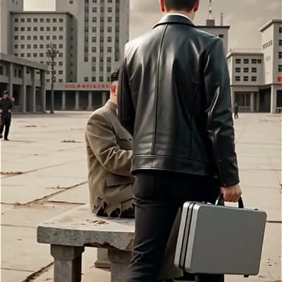 AI generated video: 지나가던 NVIDIA CEO 젠슨황이 구걸을 하고 있는 북한지도자 김정은을 발견합니다. 젠슨황은 자기 가방에서 선물상자를 꺼내 김정은에게 건네줍니다. 김정은은 thank you 하...