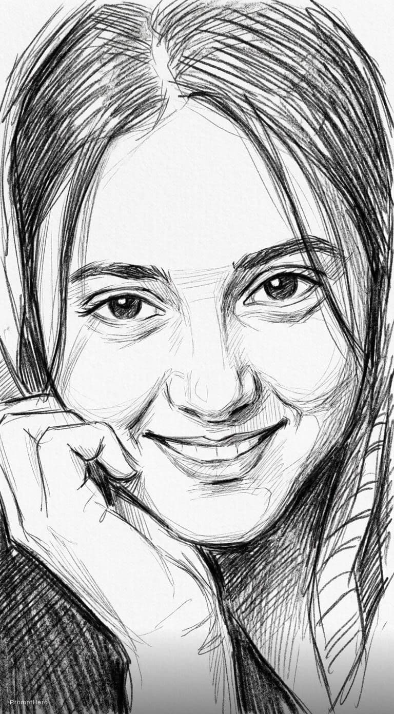 AI generated: sketch of a woman's face, expressive line-work, in the style of beautiful portraits --ar 35:64 --sty...